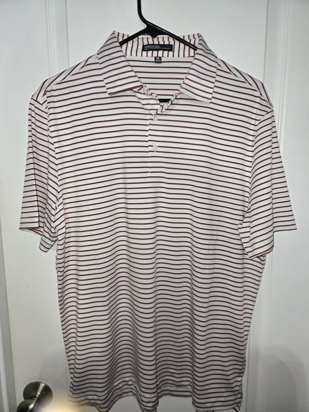 Kenneth Cole White Polo with Brown Stripes